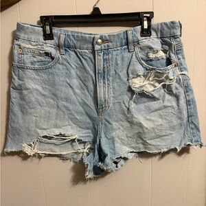 Distressed Light Blue Denim Shorts Stretch